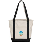 Zip Top Recycled Canvas Tote with Trolley Strap, 12 oz Embroidery - Black - Front