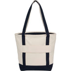 Zip Top Recycled Canvas Tote with Trolley Strap, 12 oz Embroidery - Navy - Back