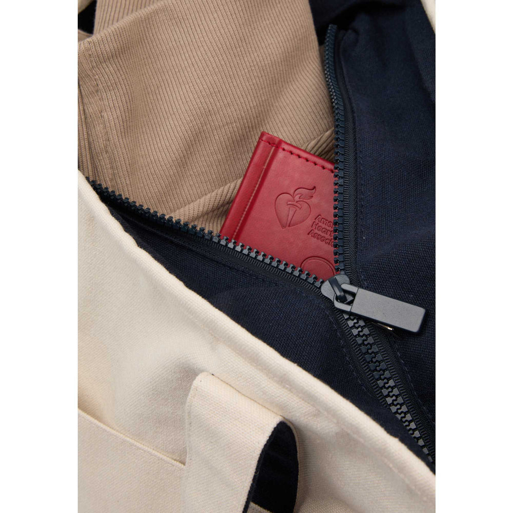 Zip Top Recycled Canvas Tote with Trolley Strap, 12 oz Embroidery - Navy - Detail