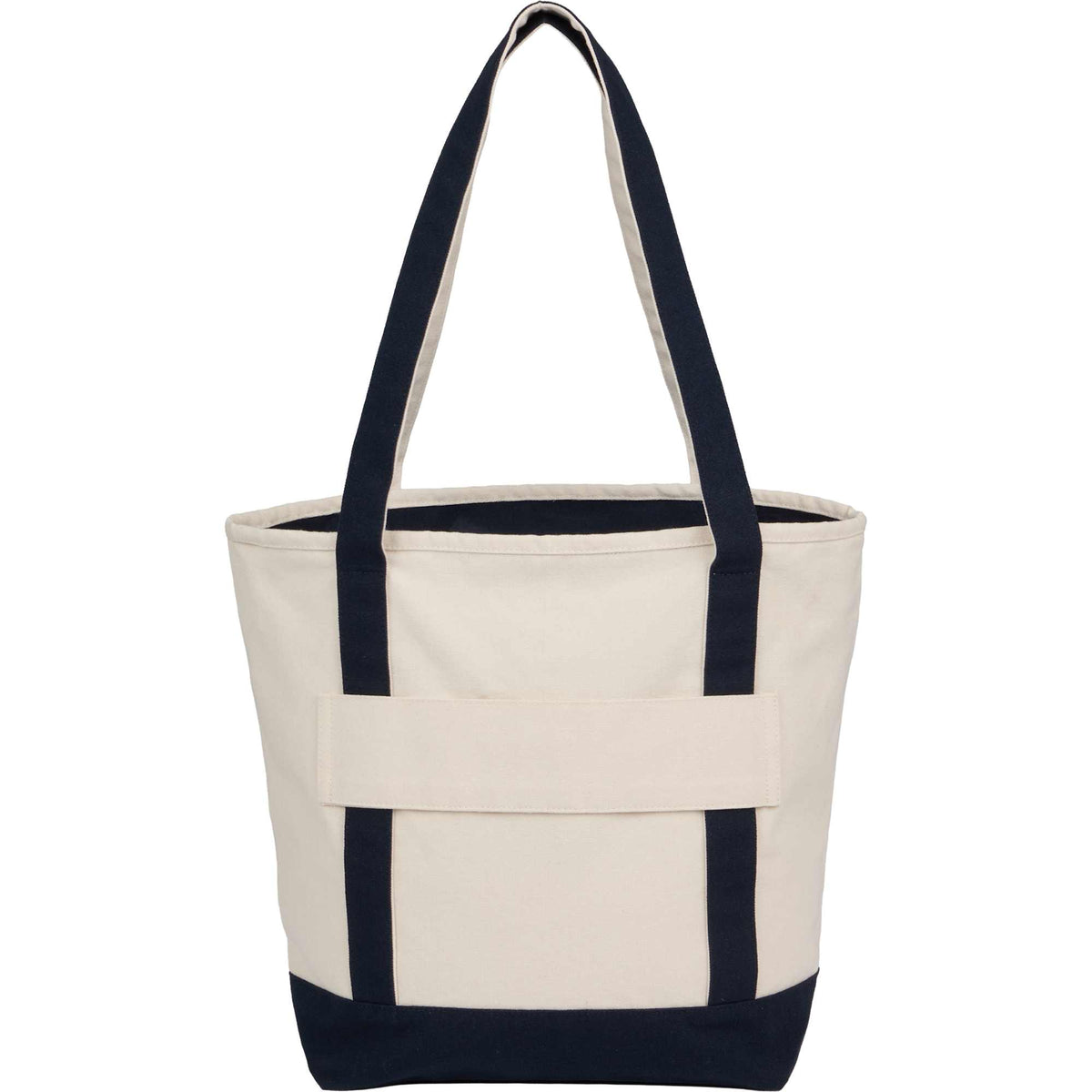 Zip Top Recycled Canvas Tote with Trolley Strap, 12 oz - Navy - Back