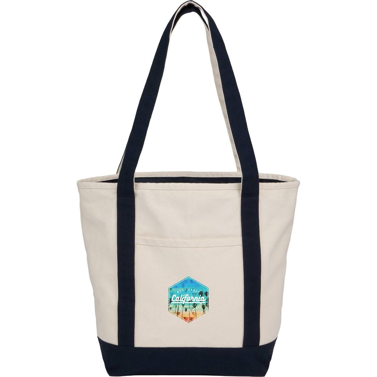 Zip Top Recycled Canvas Tote with Trolley Strap, 12 oz - Navy - Front