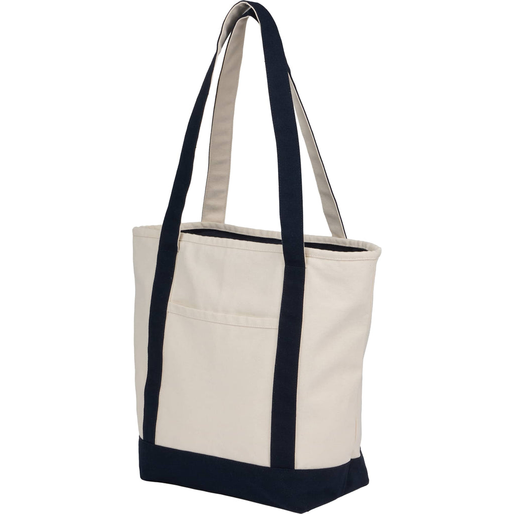 Zip Top Recycled Canvas Tote with Trolley Strap, 12 oz - Navy - Left Angle