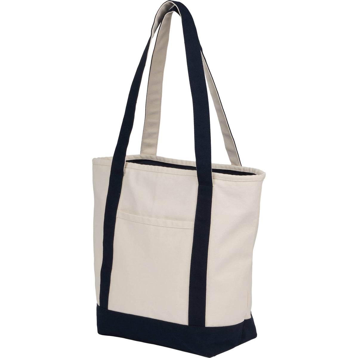 Zip Top Recycled Canvas Tote with Trolley Strap, 12 oz - Navy - Left Angle
