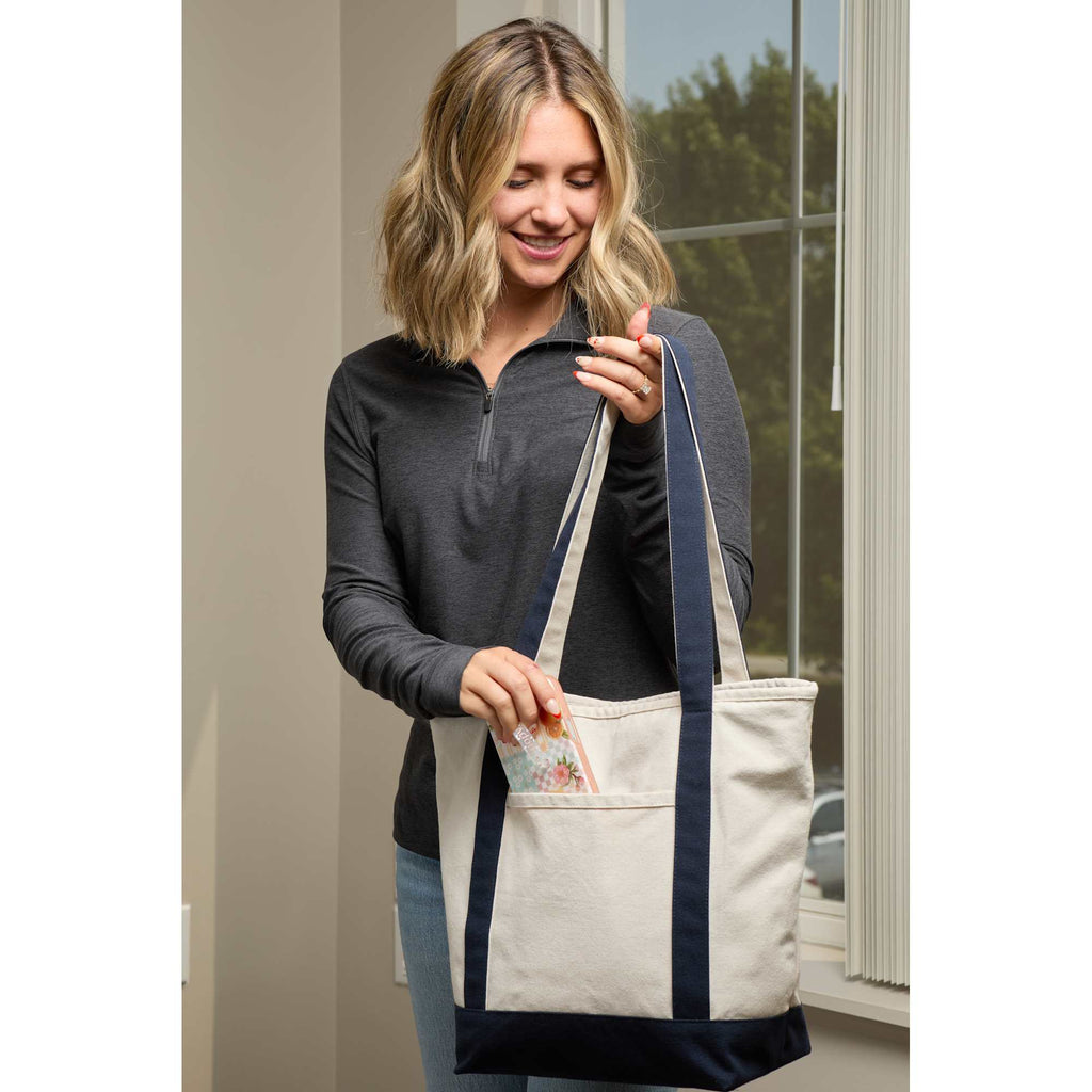 Zip Top Recycled Canvas Tote with Trolley Strap, 12 oz - Navy - On Model