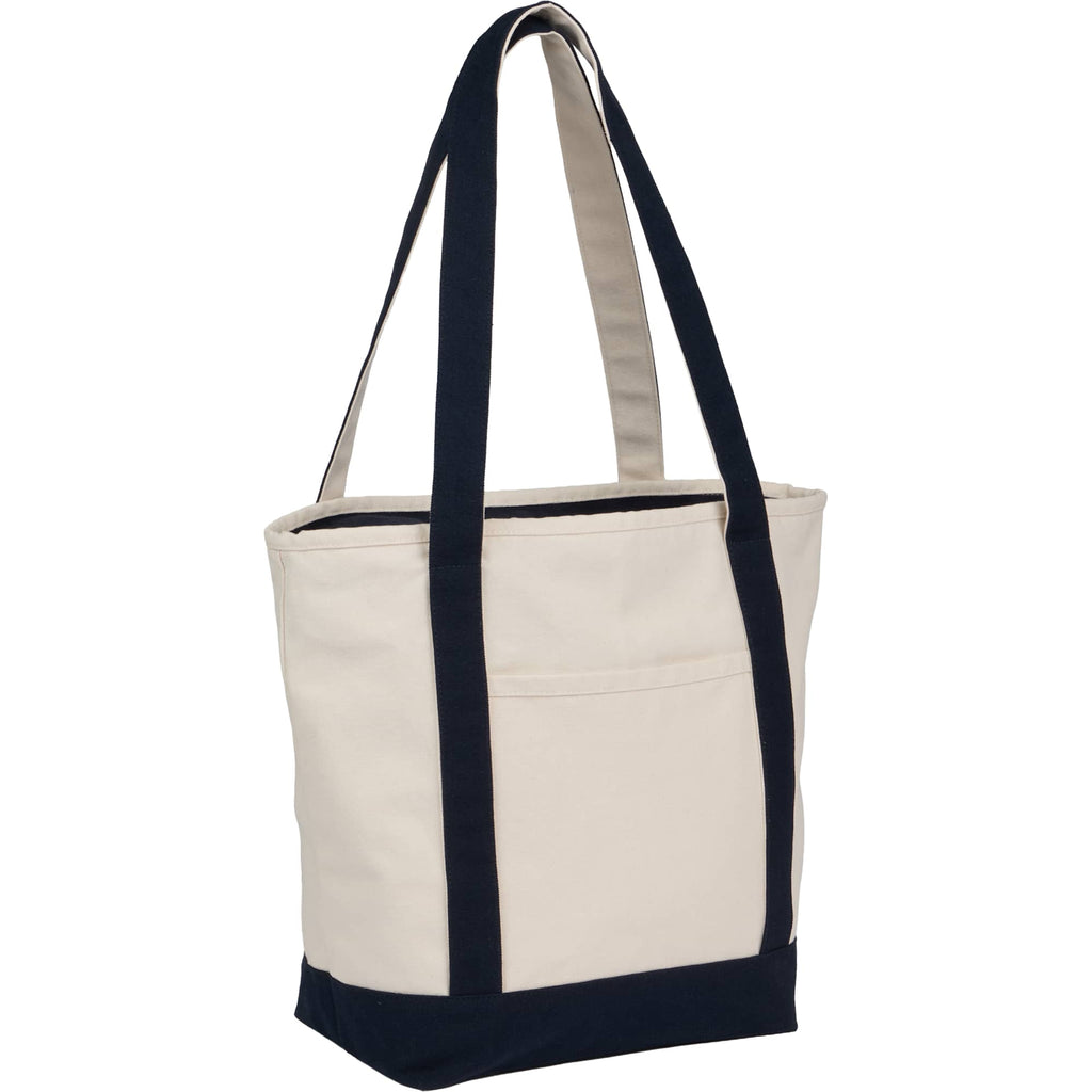 Zip Top Recycled Canvas Tote with Trolley Strap, 12 oz - Navy - Right Angle