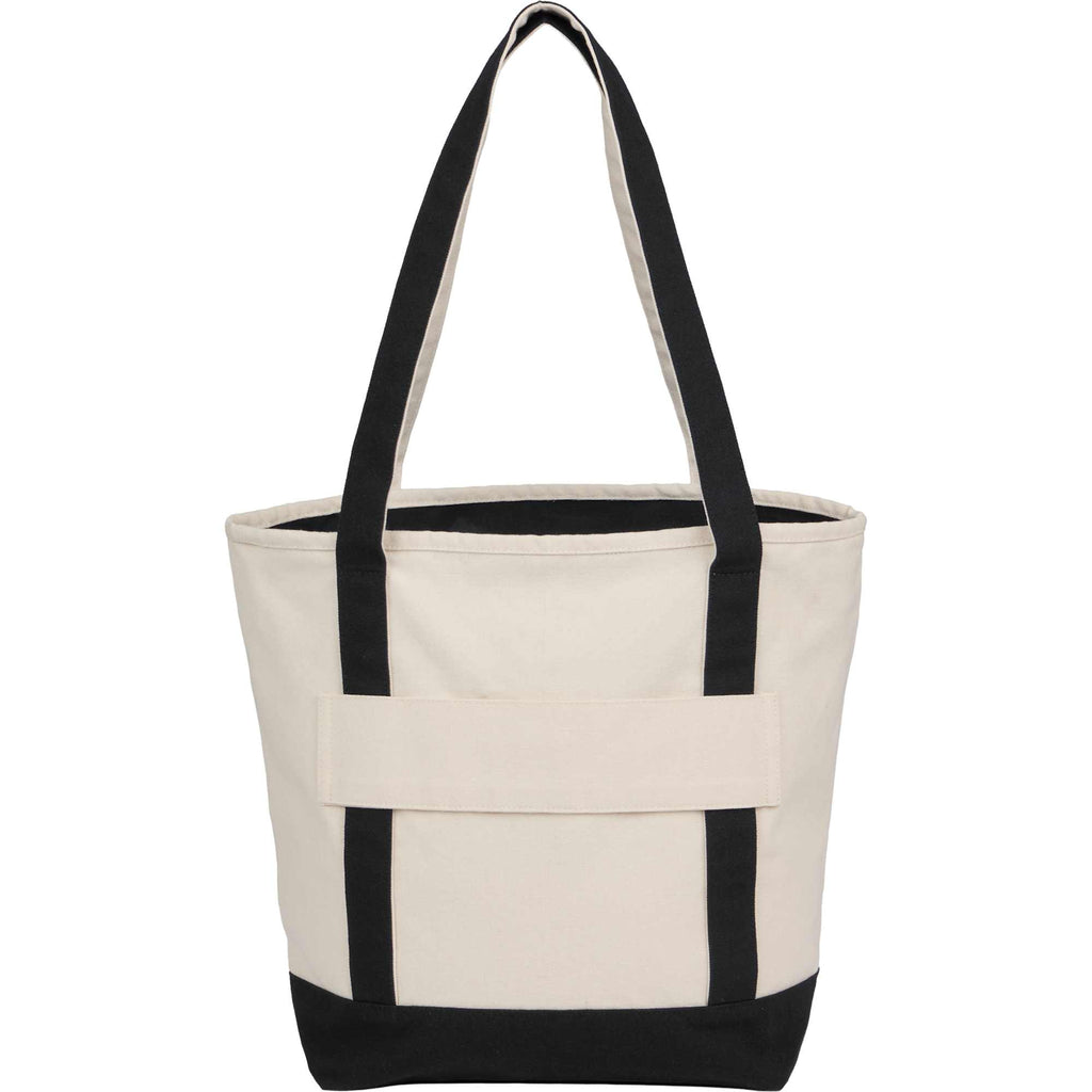 Zip Top Recycled Canvas Tote with Trolley Strap, 12 oz Transfer - Black - Back