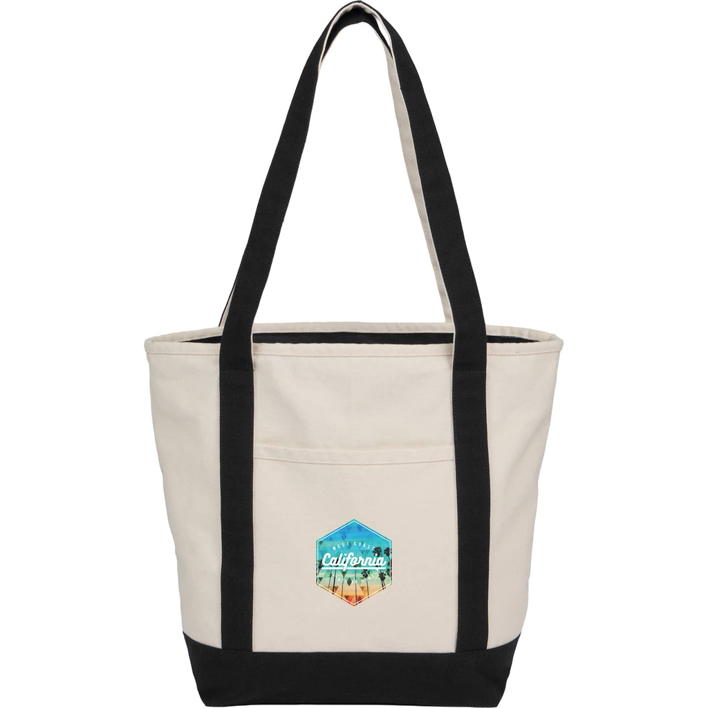 Zip Top Recycled Canvas Tote with Trolley Strap, 12 oz Transfer - Black - Front