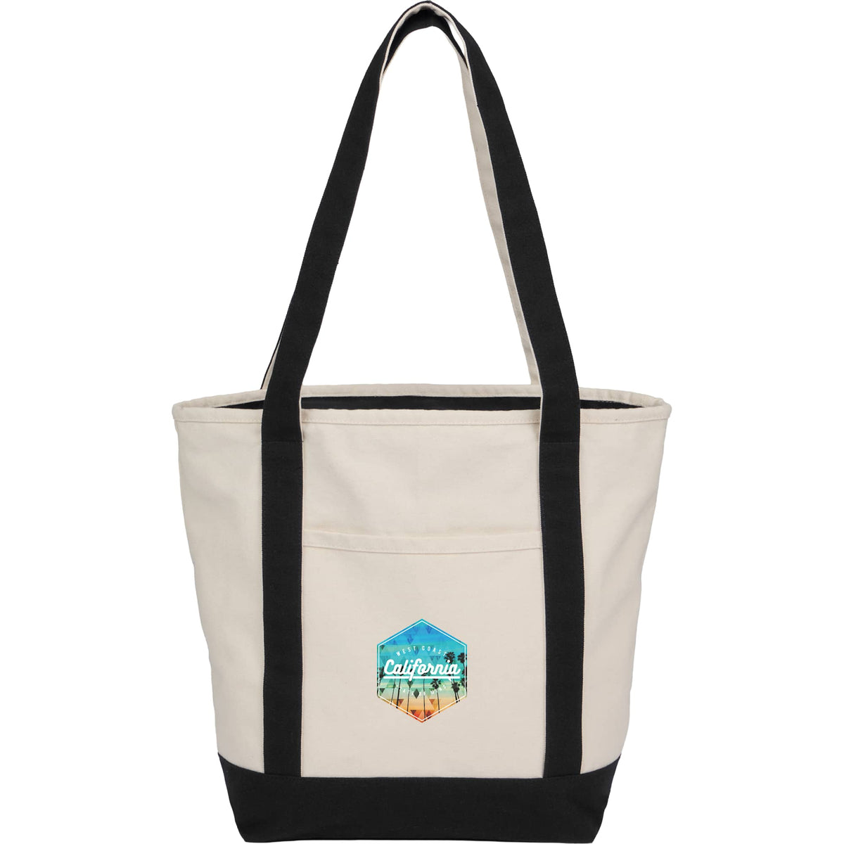 Zip Top Recycled Canvas Tote with Trolley Strap, 12 oz Transfer - Black - Front