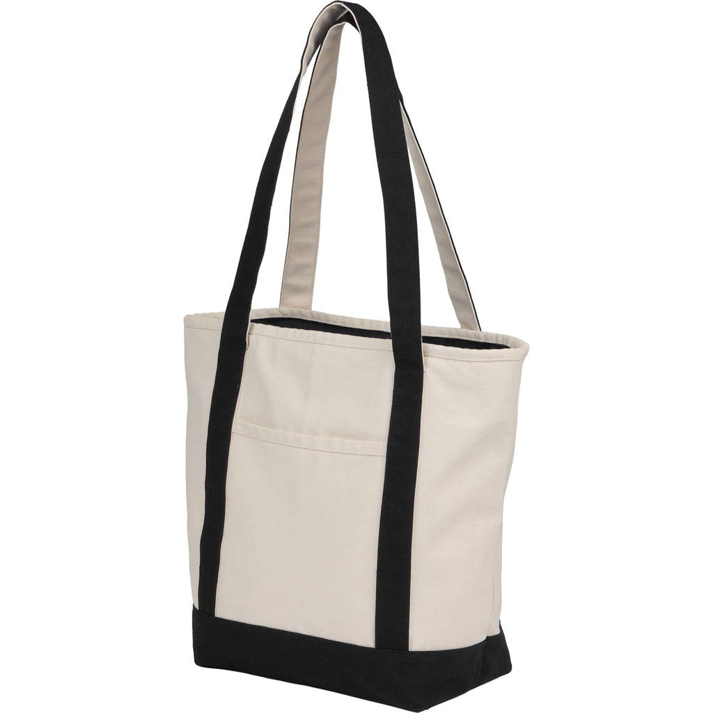 Zip Top Recycled Canvas Tote with Trolley Strap, 12 oz Transfer - Black - Left Angle
