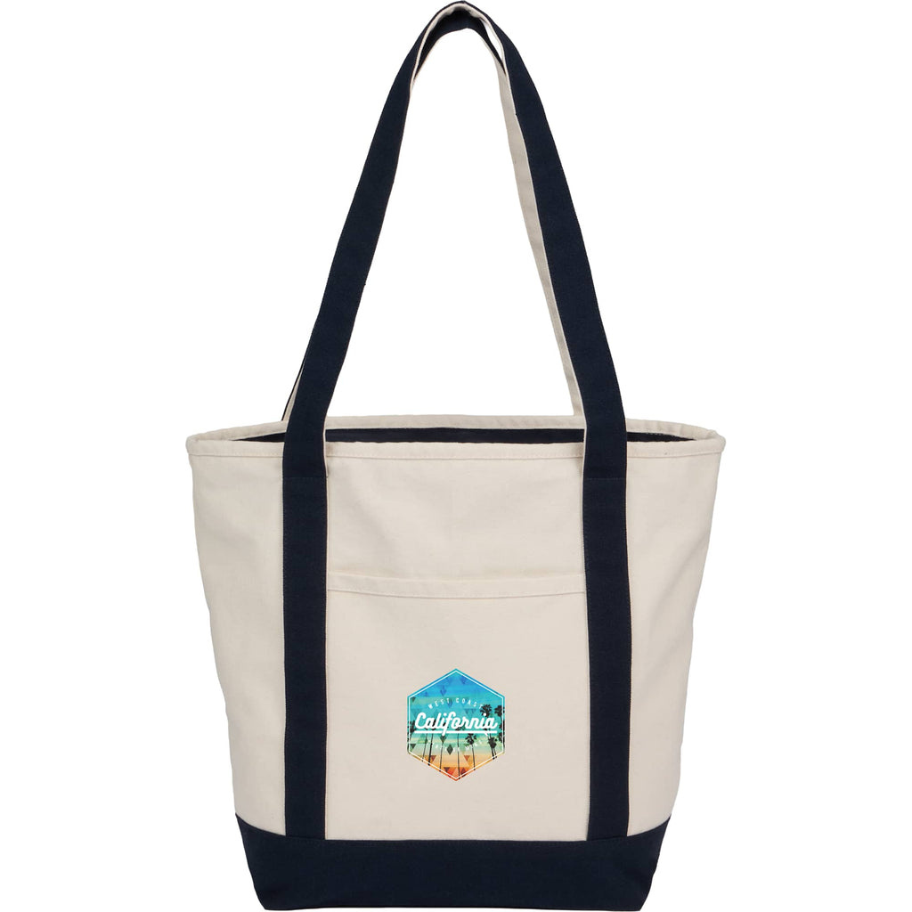 Zip Top Recycled Canvas Tote with Trolley Strap, 12 oz Transfer - Navy - Front