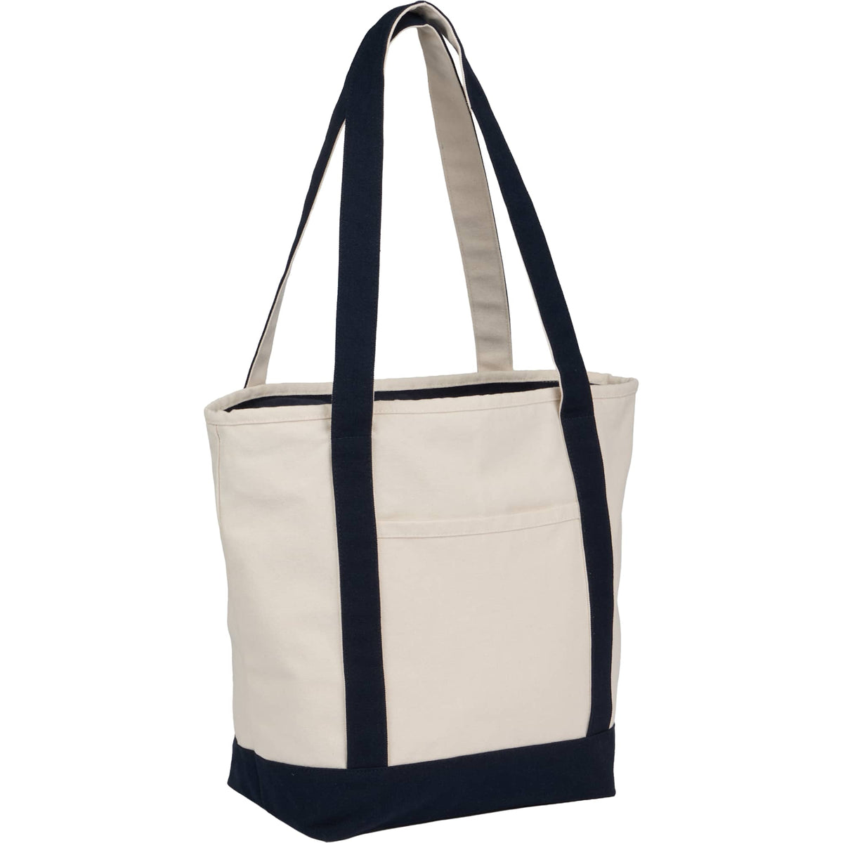 Zip Top Recycled Canvas Tote with Trolley Strap, 12 oz Transfer - Navy - Right Angle