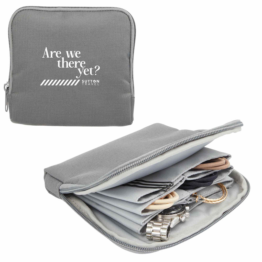 Zip Travel Organizer with Four Pockets, Recycled Full Color - Gray - Front
