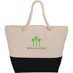 Zippered Canvas Rope Tote with Color Band, 12 oz - Black - Front