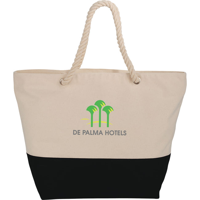 Zippered Canvas Rope Tote with Color Band, 12 oz