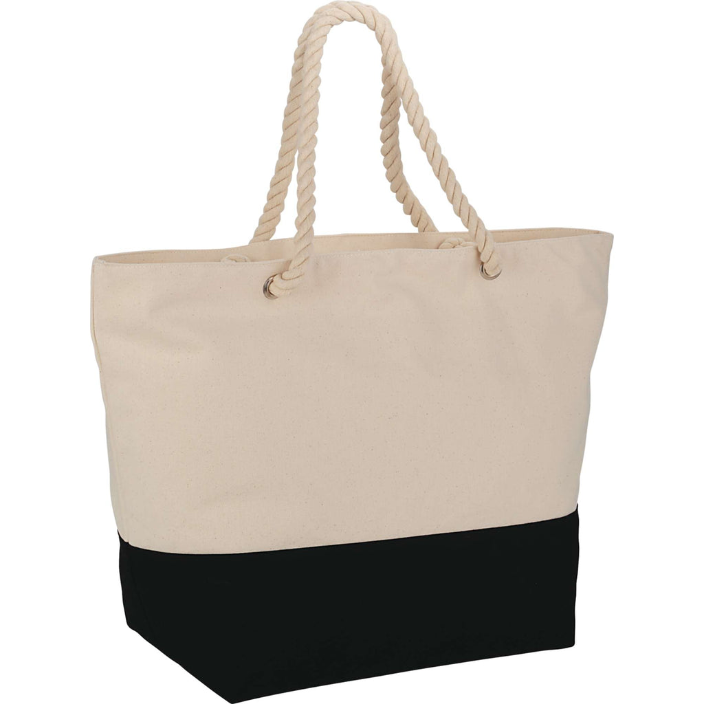 Zippered Canvas Rope Tote with Color Band, 12 oz - Black - Photo 2