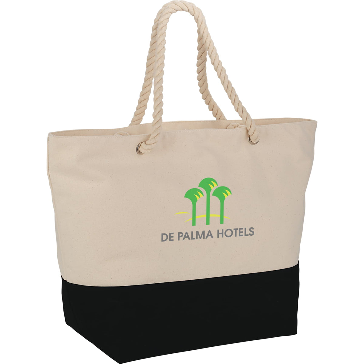 Zippered Canvas Rope Tote with Color Band, 12 oz - Black - Photo