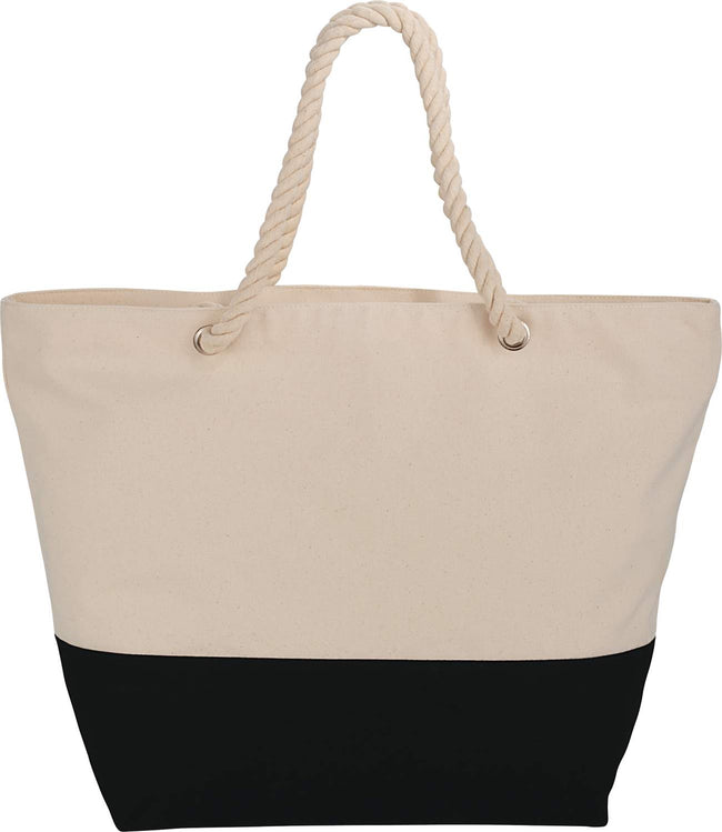 Zippered Canvas Rope Tote with Color Band, 12 oz Full Color