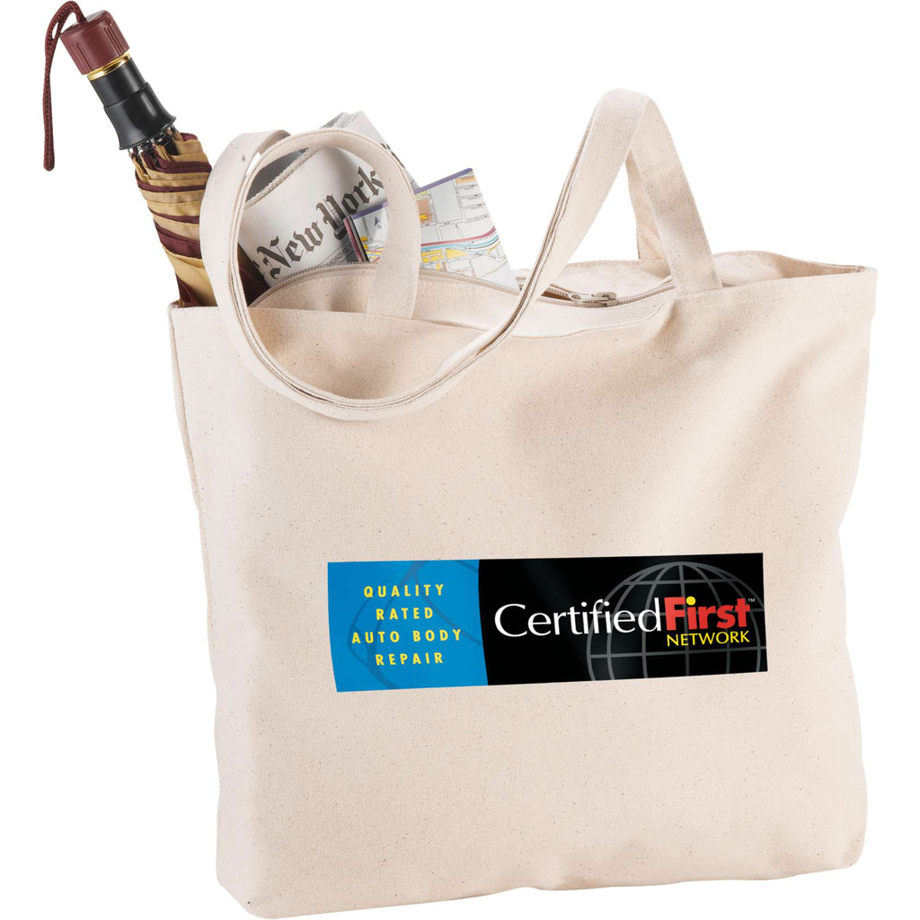 Zippered Organic Cotton Shopper Tote, 10 oz Transfer - Natural - Front
