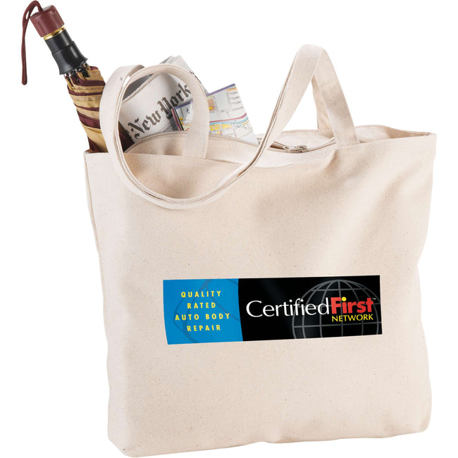 Zippered Organic Cotton Shopper Tote, 10 oz Transfer