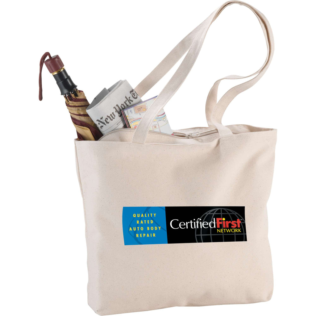 Zippered Organic Cotton Shopper Tote, 10 oz Transfer - Natural - Photo
