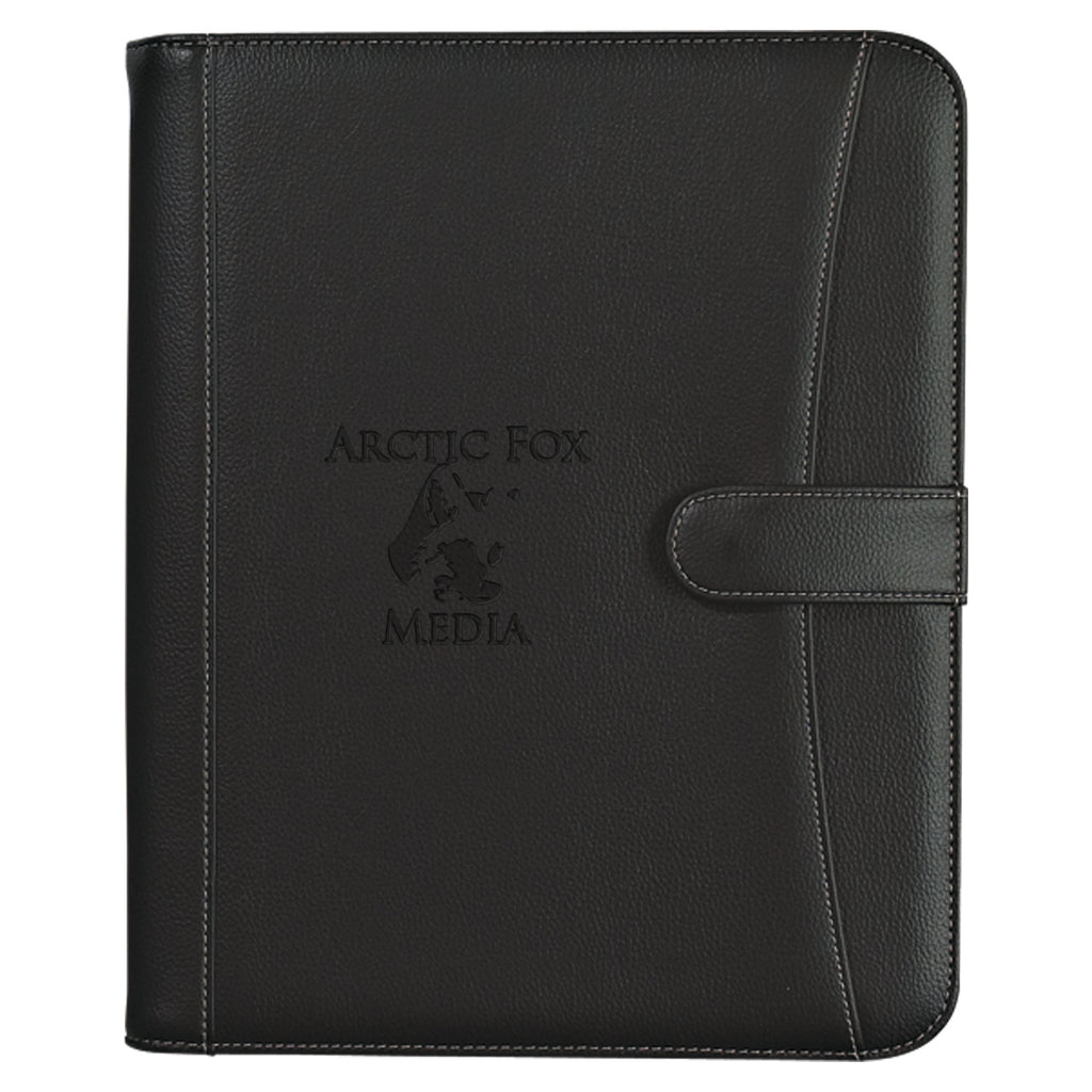 Zippered Portfolio and Calculator in Pebble Grain - Black - Debossing