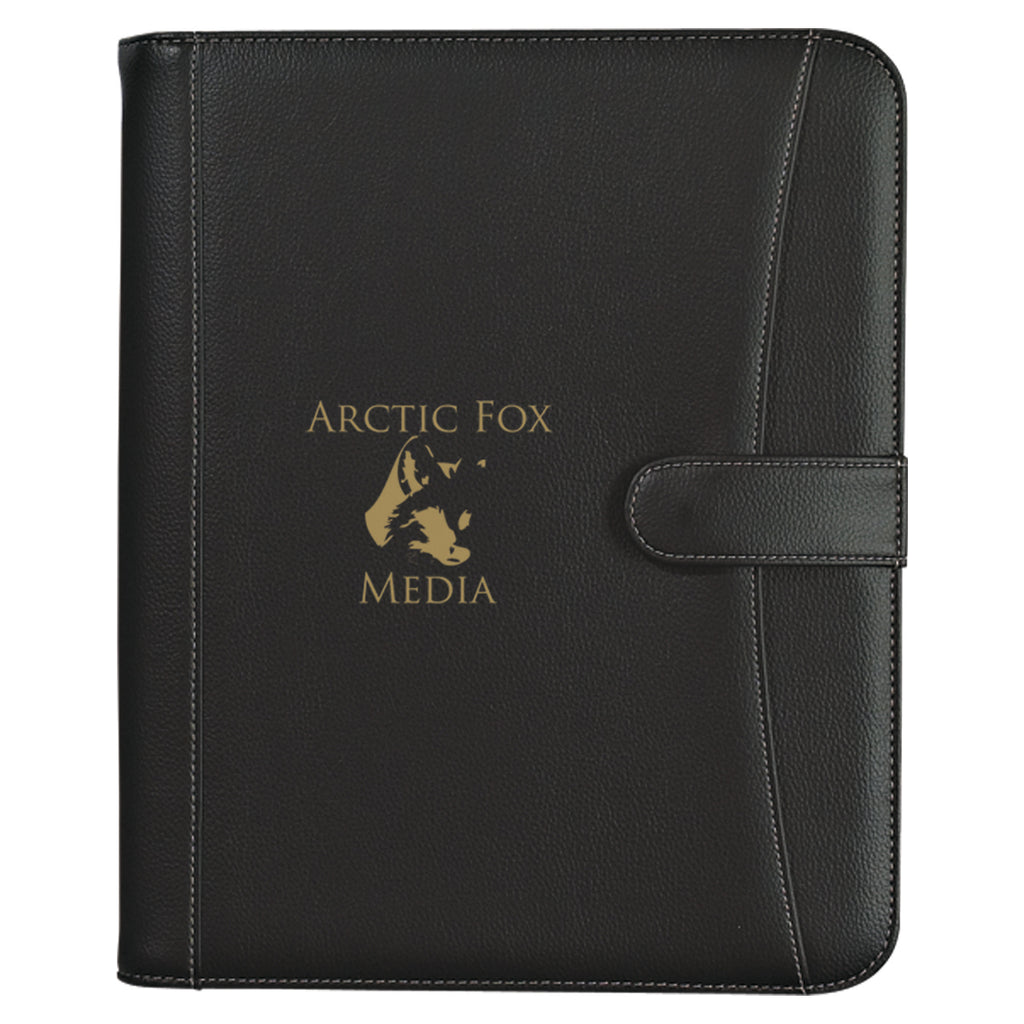 Zippered Portfolio and Calculator in Pebble Grain Debossing - Black - Silk Screen