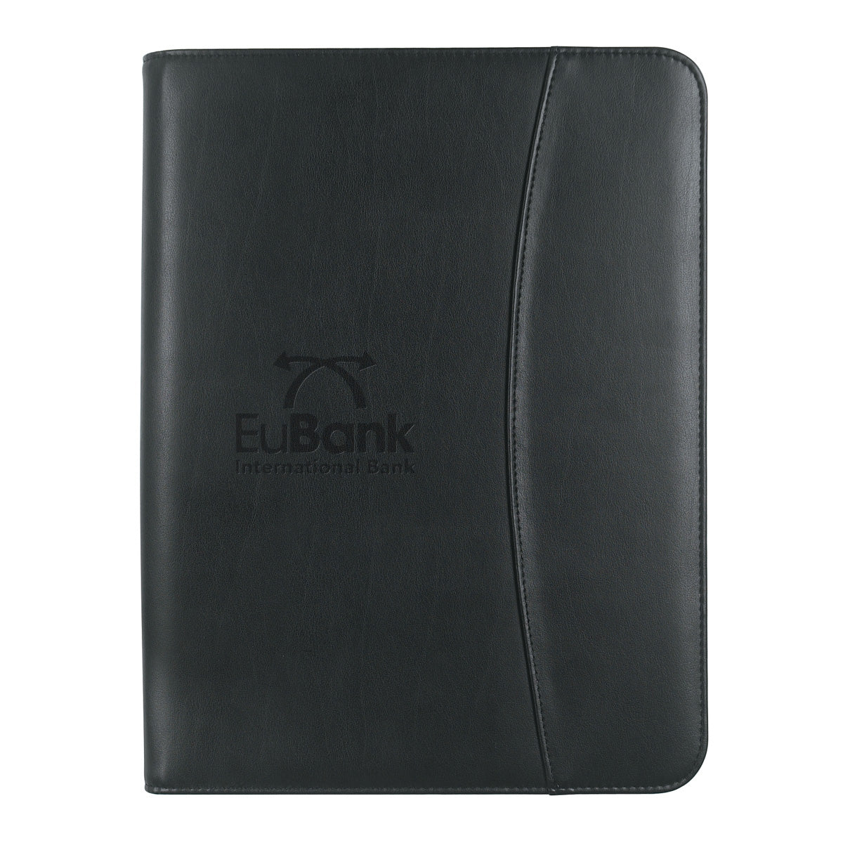 Zippered Portfolio with Calculator, Leather Look - Black - Debossing