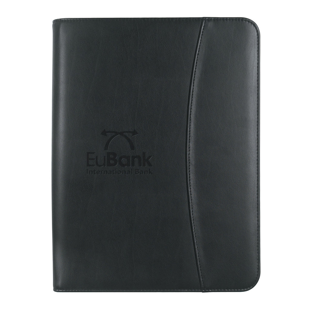 Zippered Portfolio with Calculator, Leather Look - Black - Debossing