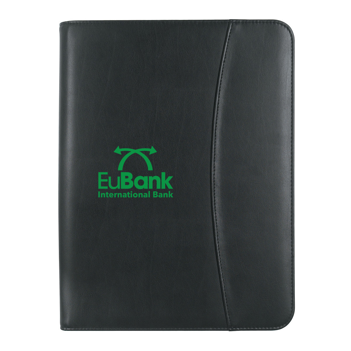 Zippered Portfolio with Calculator, Leather Look - Black - Silk Screen