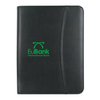 Zippered Portfolio with Calculator, Leather Look - Black - Silk Screen
