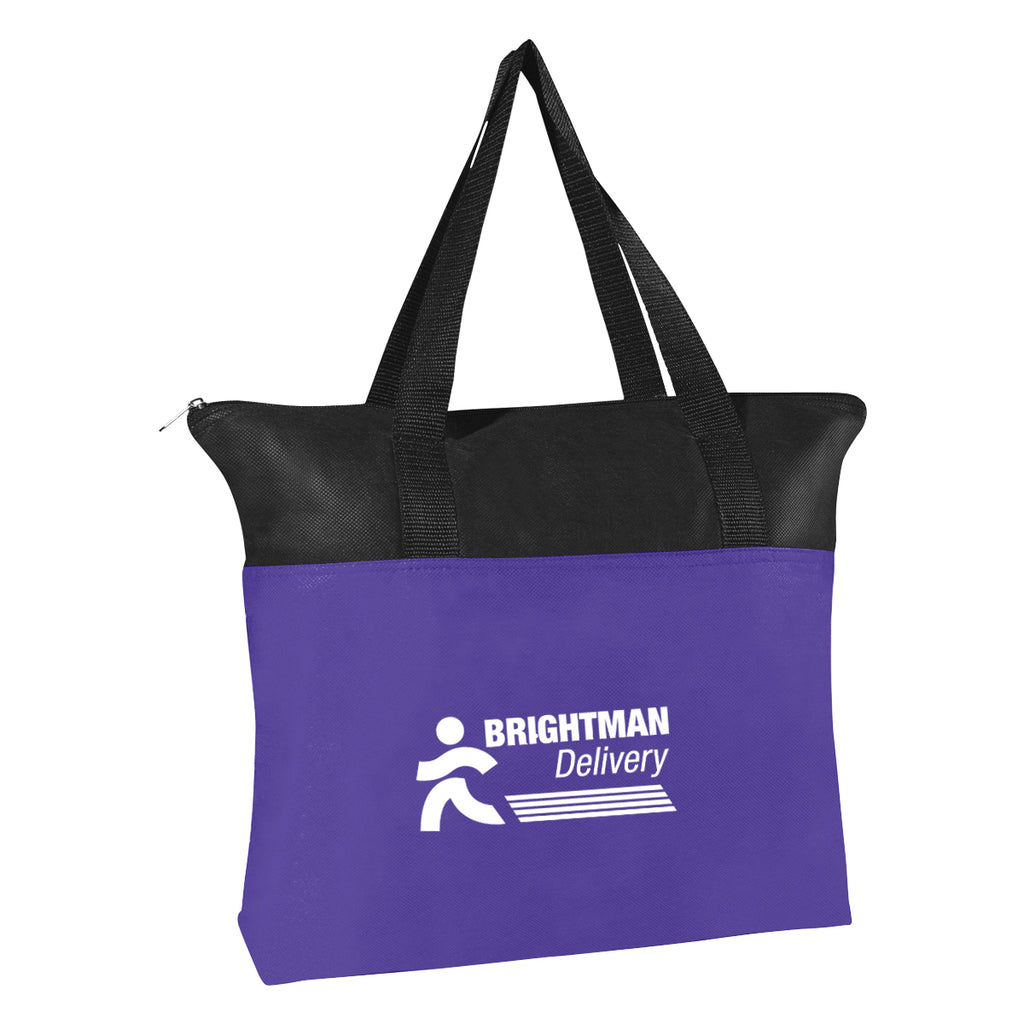Zippered Recycled Tote Bag, Non-Woven - Purple - Silk Screen