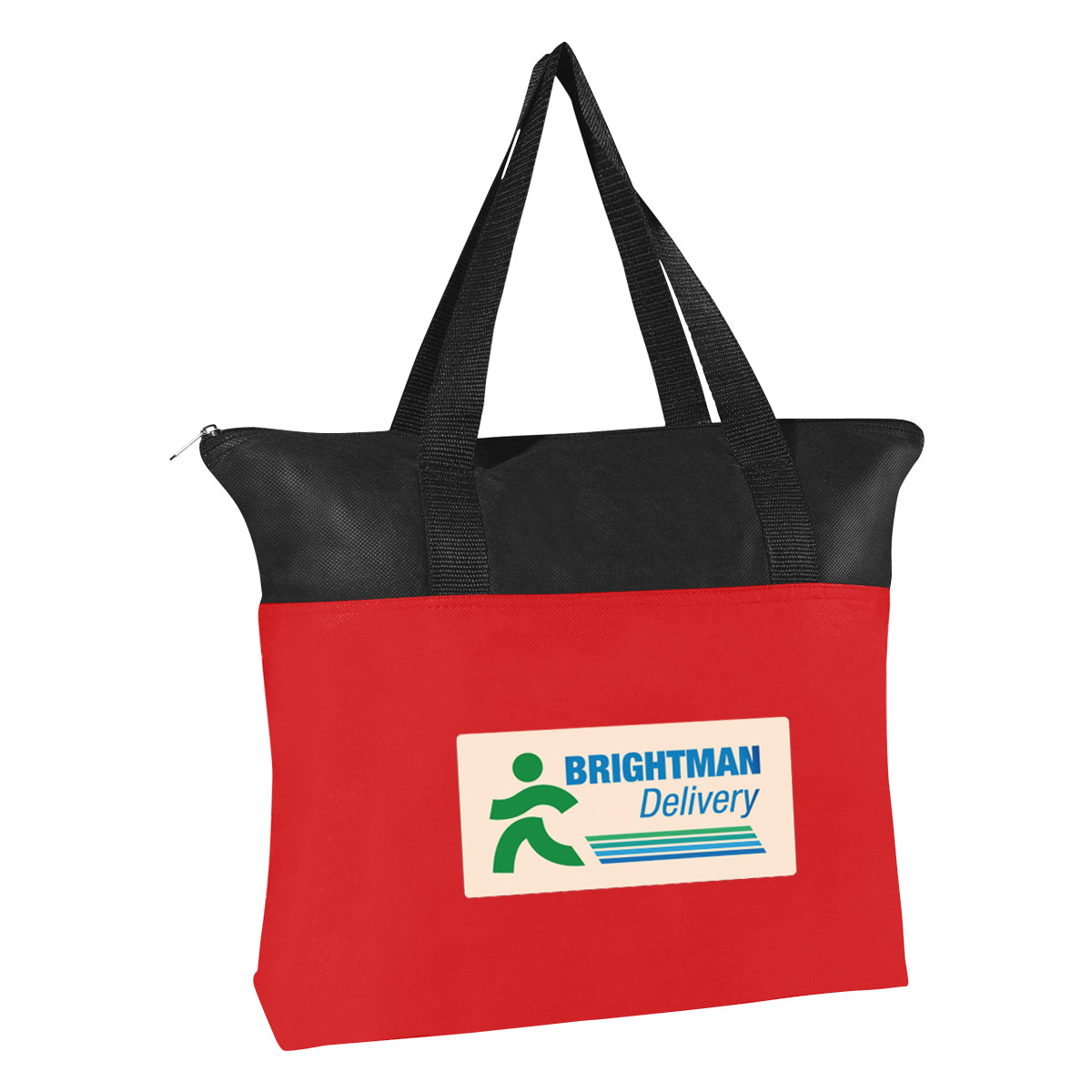 Zippered Recycled Tote Bag, Non-Woven - Red - Colorbrite
