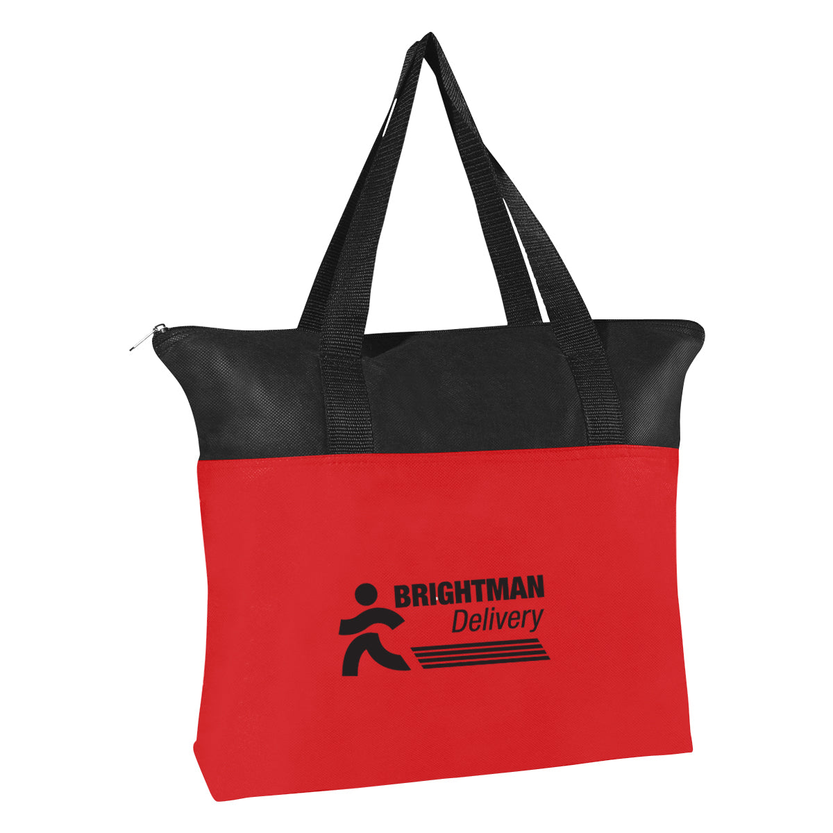 Zippered Recycled Tote Bag, Non-Woven - Red - Silk Screen