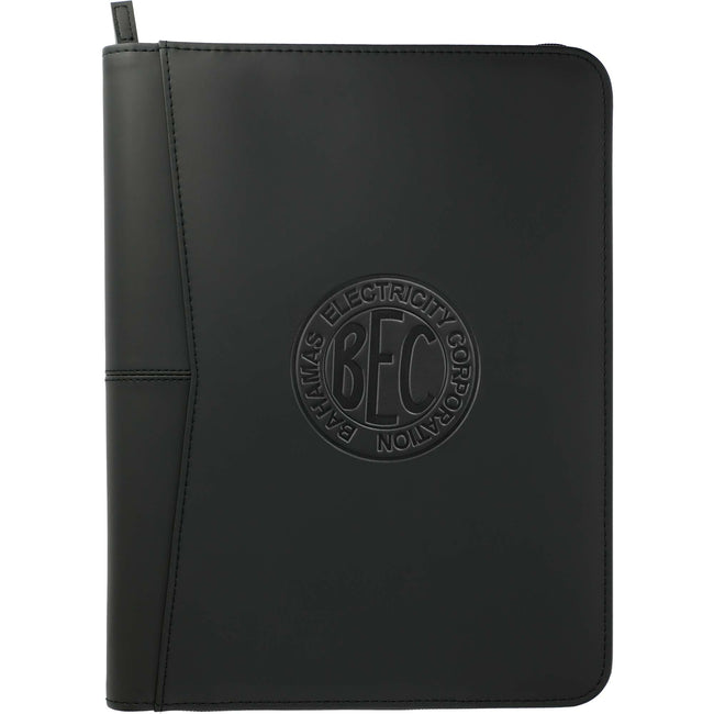 Zippered Ring Binder Portfolio with Mesh ID Window Debossing