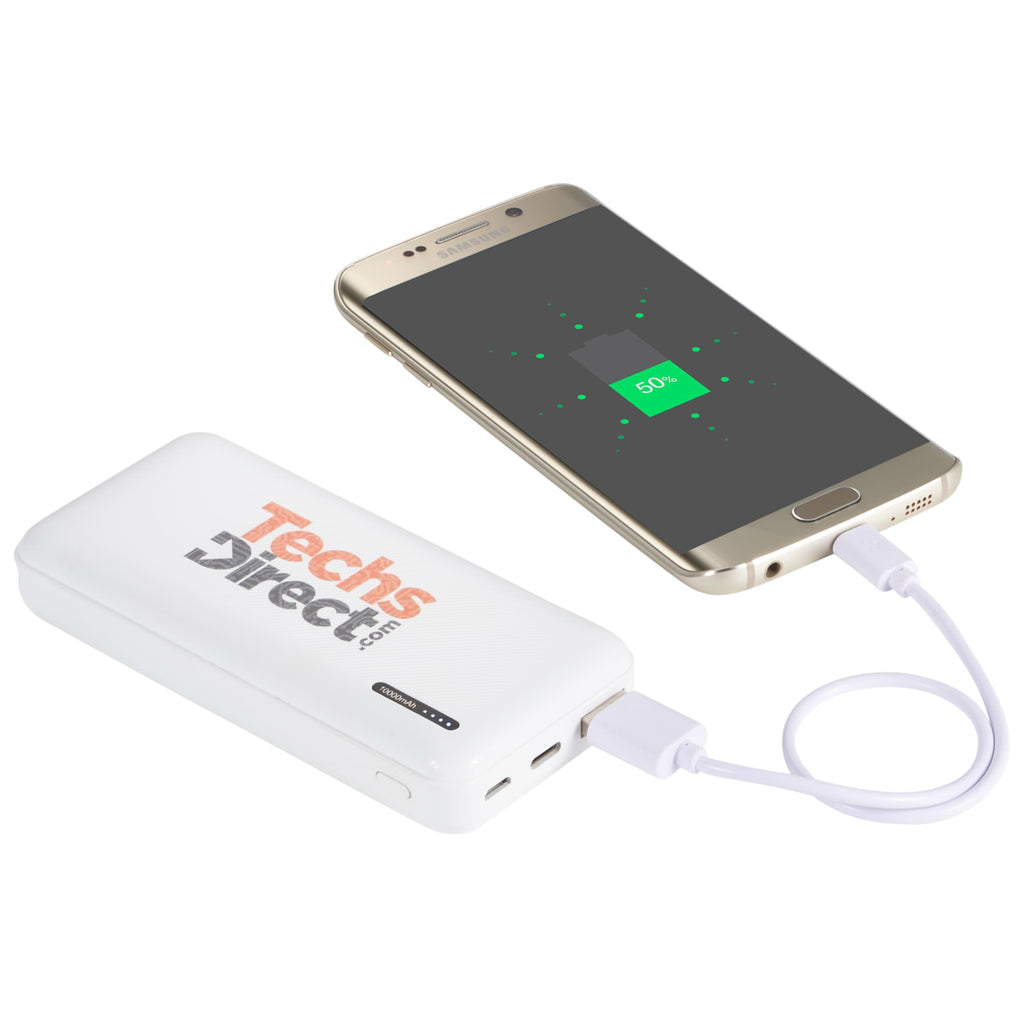 Zodiac Palm-Size Power Bank, 10,000 mAh Full Color - White - Front 2