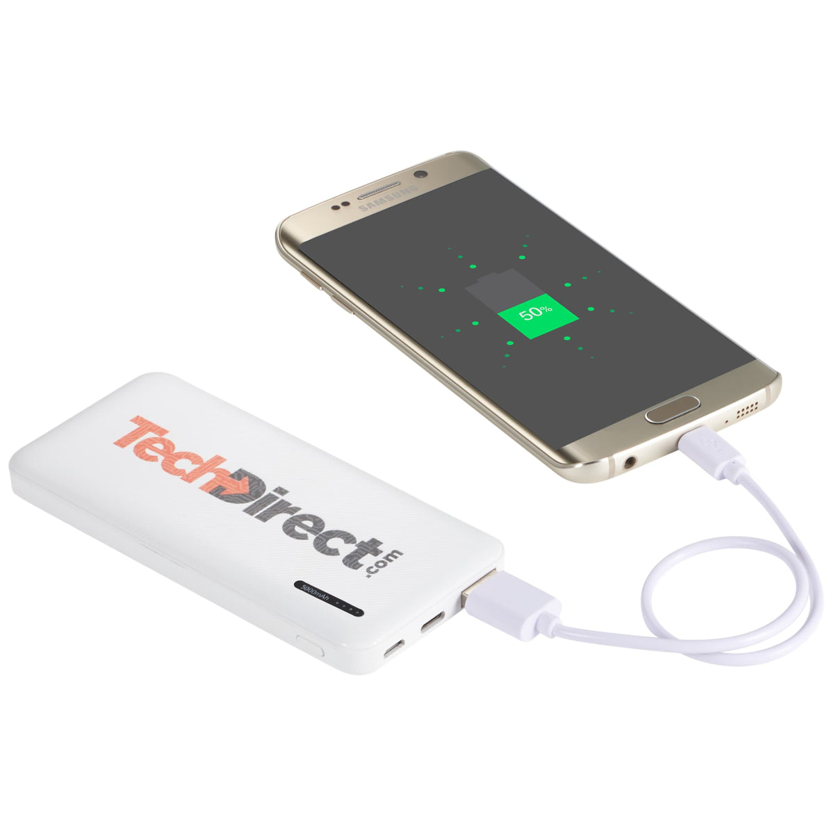 Zodiac Pocket Power Bank, 5,000 mAh Full Color - White - Front 3