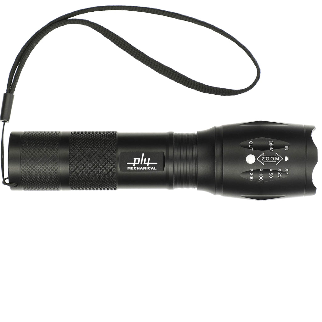 Zoom Flashlight with SOS Mode, 500 Lumens Laser Engraving - Black - Front