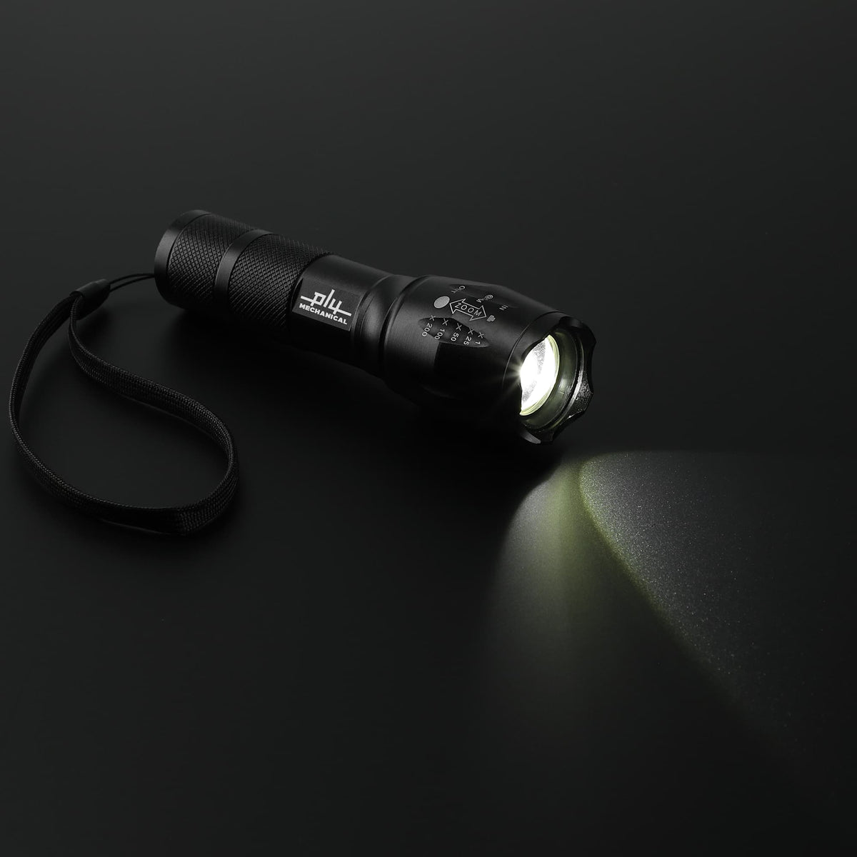 Zoom Flashlight with SOS Mode, 500 Lumens Laser Engraving - Black - Left Angle