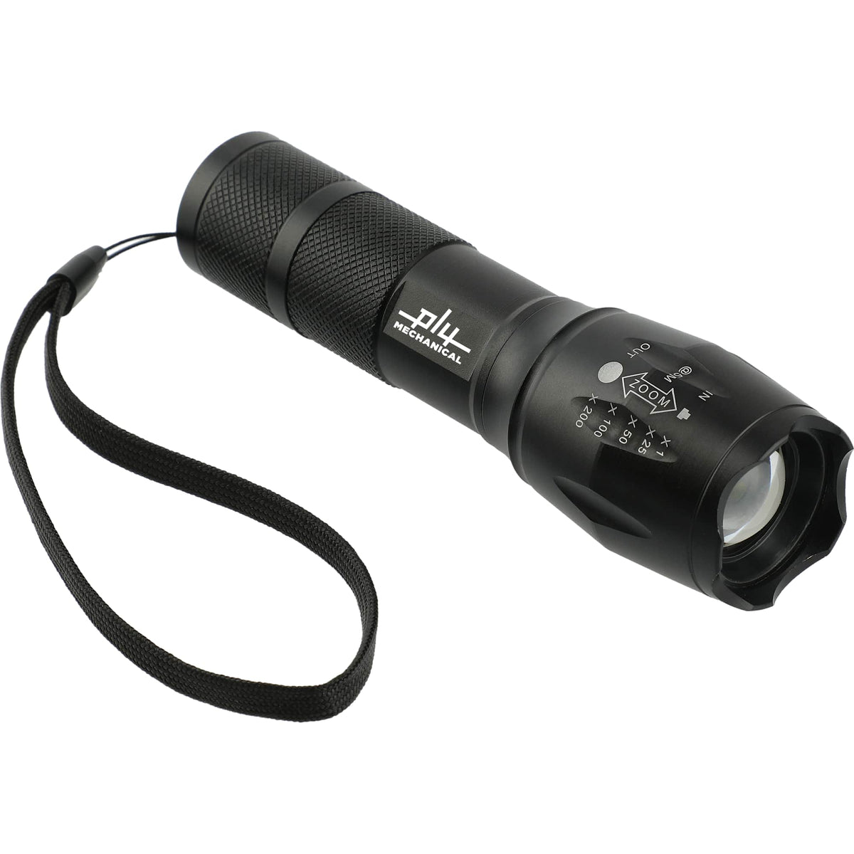 Zoom Flashlight with SOS Mode, 500 Lumens Laser Engraving - Black - Right Angle